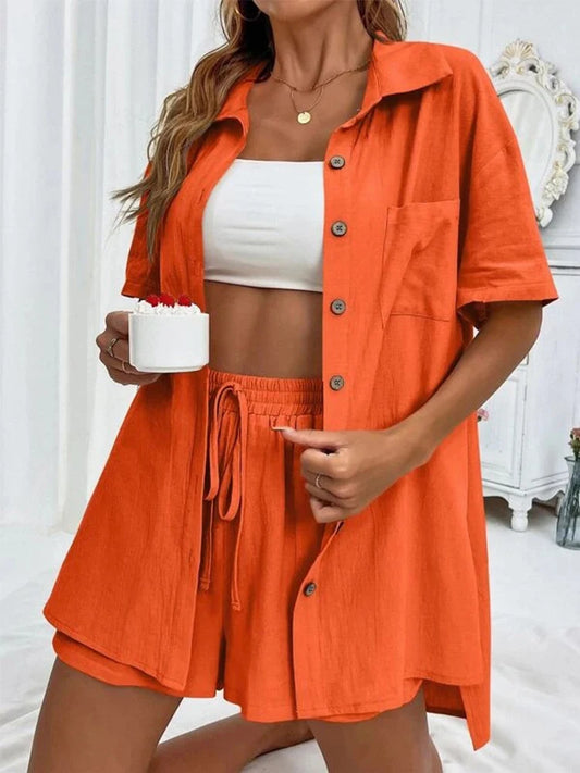 Solid Single Breasted Shorts Set 2024 Summer Women's Suit Casual Loose Women 2 Piece Set Outfit Women Clothing