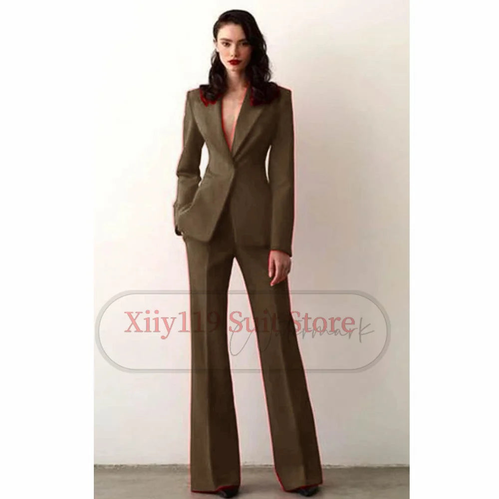 Serge Two-piece Suit Single-breasted Solid Color Business Casual New in Matching Groups of Pant Sets Luxury Blazers Women's Set